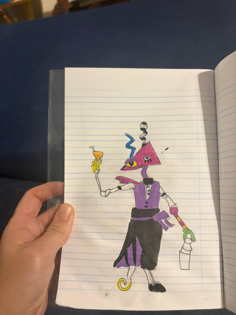 The original hand-drawn character on notebook paper